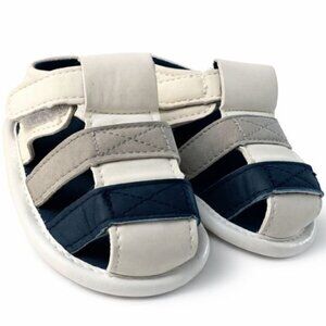 Baby Sandals Size 4 Soft Sole White Gray Navy Infant Toddler New-AC255